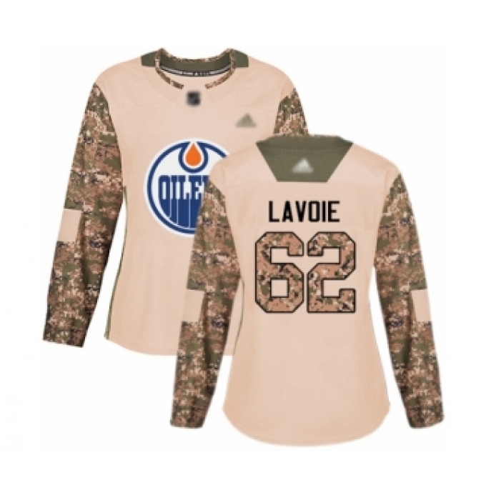 Women's Edmonton Oilers #62 Raphael Lavoie Authentic Camo Veterans Day Practice Hockey Jersey