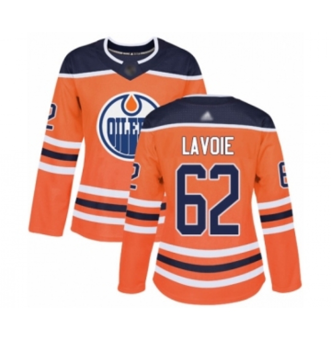 Women's Edmonton Oilers #62 Raphael Lavoie Authentic Orange Home Hockey Jersey