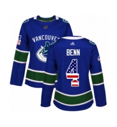 Women's Vancouver Canucks #4 Jordie Benn Authentic Blue USA Flag Fashion Hockey Jersey