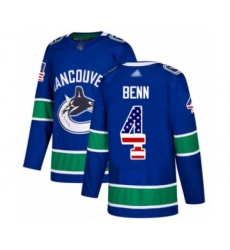 Youth Vancouver Canucks #4 Jordie Benn Authentic Blue USA Flag Fashion Hockey Jersey