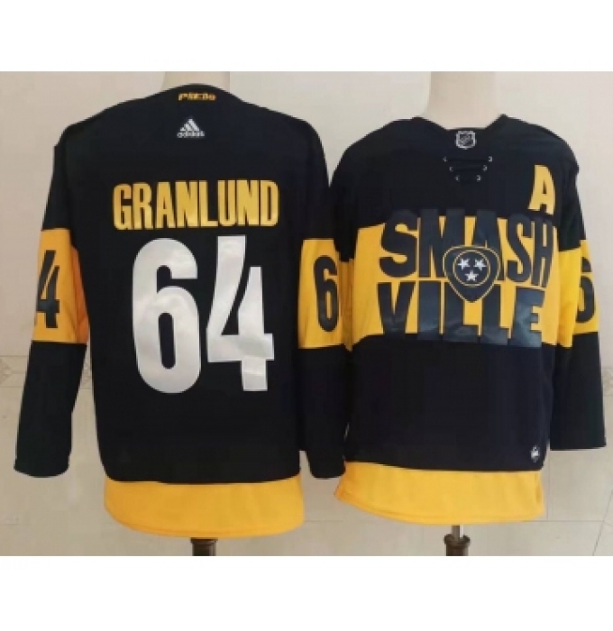 Men's Nashville Predators #64 Mikael Granlund Black 2022 Stadium Series adidas Stitched NHL Jersey