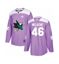 Youth San Jose Sharks #46 Nicolas Meloche Authentic Purple Fights Cancer Practice Hockey Jersey