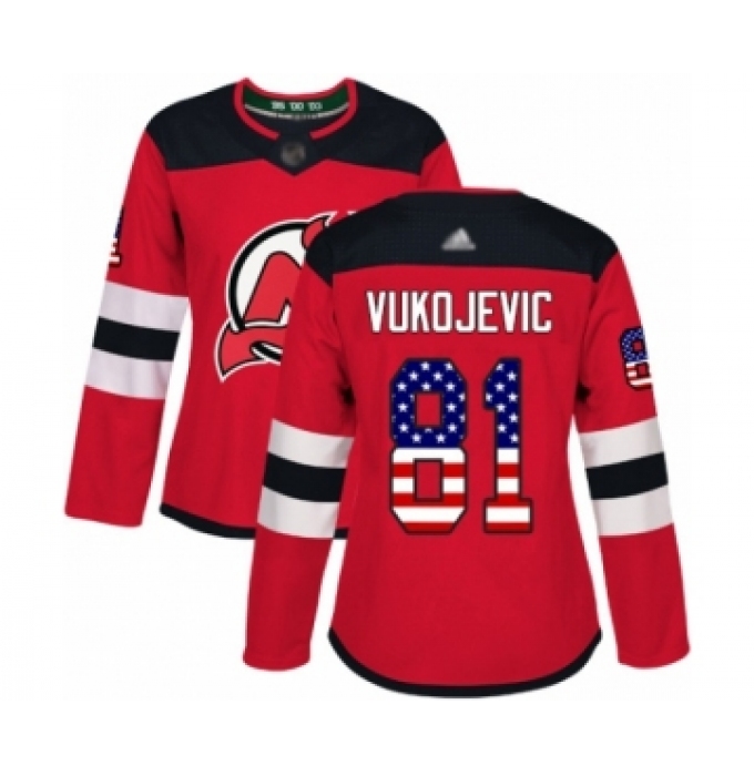 Women's New Jersey Devils #81 Michael Vukojevic Authentic Red USA Flag Fashion Hockey Jersey