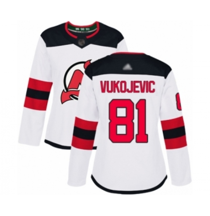 Women's New Jersey Devils #81 Michael Vukojevic Authentic White Away Hockey Jersey