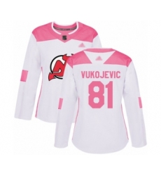 Women's New Jersey Devils #81 Michael Vukojevic Authentic White Pink Fashion Hockey Jersey