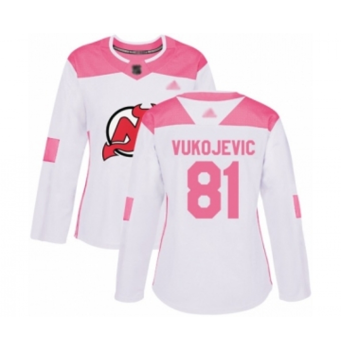 Women's New Jersey Devils #81 Michael Vukojevic Authentic White Pink Fashion Hockey Jersey