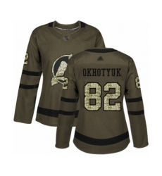 Women's New Jersey Devils #82 Nikita Okhotyuk Authentic Green Salute to Service Hockey Jersey