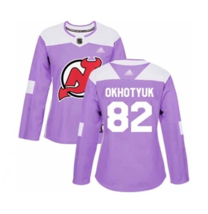 Women's New Jersey Devils #82 Nikita Okhotyuk Authentic Purple Fights Cancer Practice Hockey Jersey