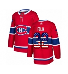 Men's Montreal Canadiens #32 Christian Folin Authentic Red USA Flag Fashion Hockey Jersey