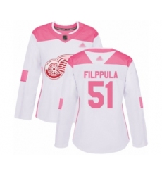 Women's Detroit Red Wings #51 Valtteri Filppula Authentic White Pink Fashion Hockey Jersey