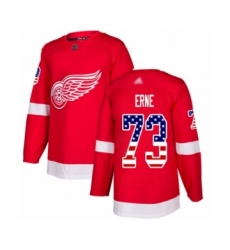 Men's Detroit Red Wings #73 Adam Erne Authentic Red USA Flag Fashion Hockey Jersey