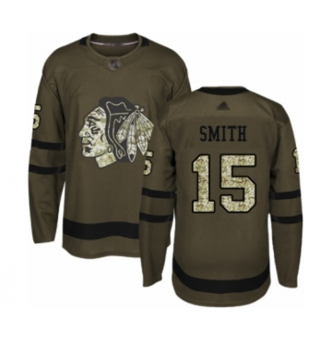 Men's Chicago Blackhawks #15 Zack Smith Authentic Green Salute to Service Hockey Jersey