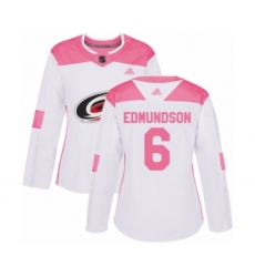 Women's Carolina Hurricanes #6 Joel Edmundson Authentic White Pink Fashion Hockey Jersey