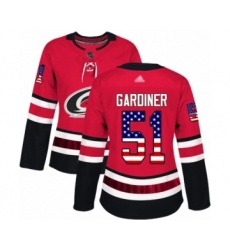 Women's Carolina Hurricanes #51 Jake Gardiner Authentic Red USA Flag Fashion Hockey Jersey