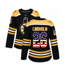 Women's Boston Bruins #26 Par Lindholm Authentic Black USA Flag Fashion Hockey Jersey