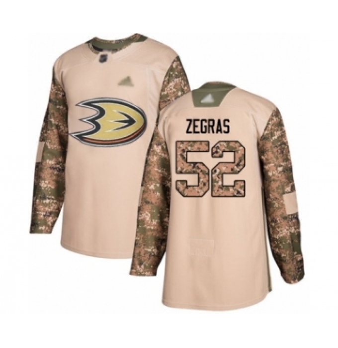 Men's Anaheim Ducks #52 Trevor Zegras Authentic Camo Veterans Day Practice Hockey Jersey