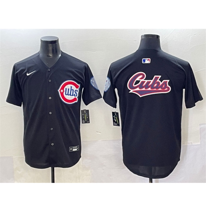 Men's Chicago Cubs Team Big Logo Black Limited Stitched Baseball Jersey