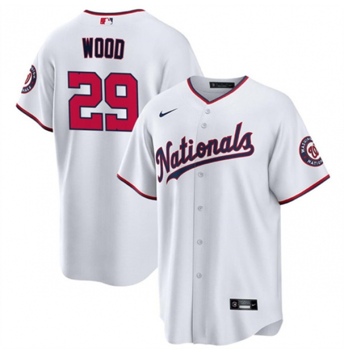 Men's Washington Nationals #29 James Wood White 2024 Home Limited Stitched Baseball Jersey