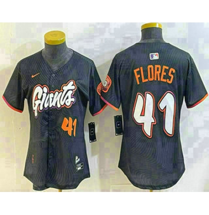 Women's San Francisco Giants #41 Wilmer Flores Number Black 2025 City Connect Limited Stitched Jersey