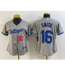 Women's Los Angeles Dodgers #16 Will Smith Gray Alternate Player Number Team Logo Cool Base Jersey
