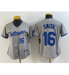 Women's Los Angeles Dodgers #16 Will Smith Gray Alternate Player Number Team Logo Cool Base Jerseys