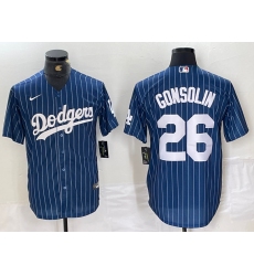 Men's Los Angeles Dodgers #26 Tony Gonsolin Navy Blue Pinstripe Stitched MLB Cool Base Nike Jersey