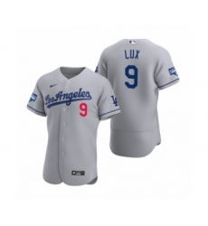 Men's Los Angeles Dodgers #9 Gavin Lux Gray 2020 World Series Champions Road Authentic Jersey