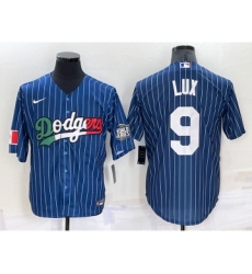 Men's Los Angeles Dodgers #9 Gavin Lux Navy Blue Pinstripe 2020 World Series Cool Base Nike Jersey
