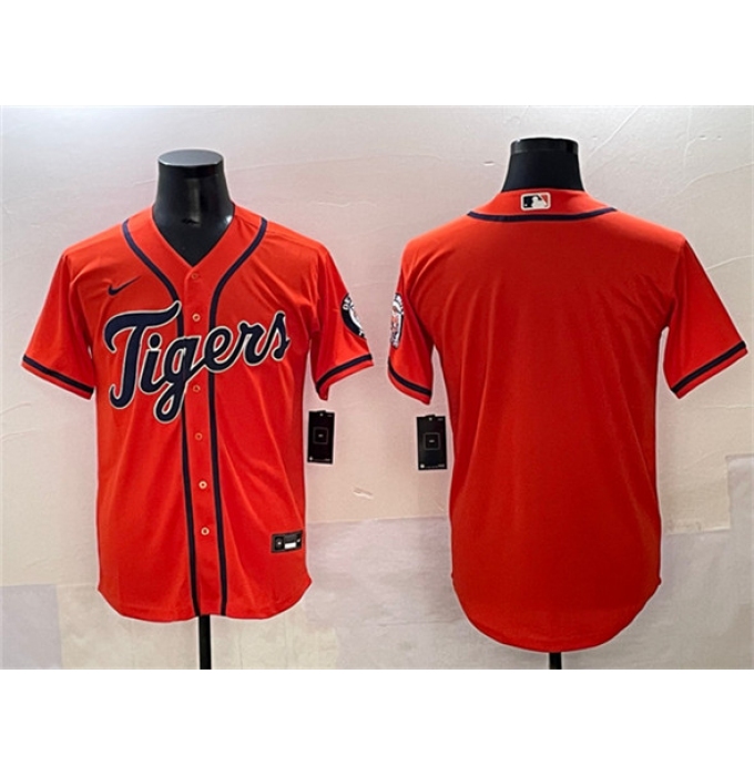 Men's Detroit Tigers Blank Orange With Cool Base Stitched Baseball Jersey