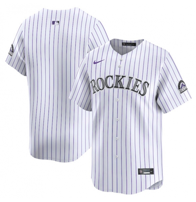 Men's Colorado Rockies Blank White Home Limited Stitched Baseball Jersey