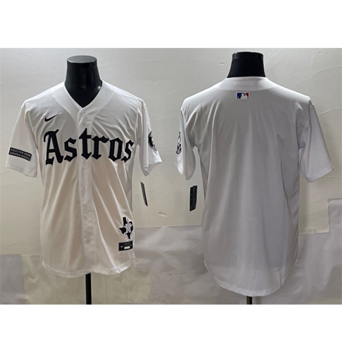 Men's Houston Astros Blank White Gothic 'Houston Born Barrio Raised' Limited Stitched Baseball Jersey