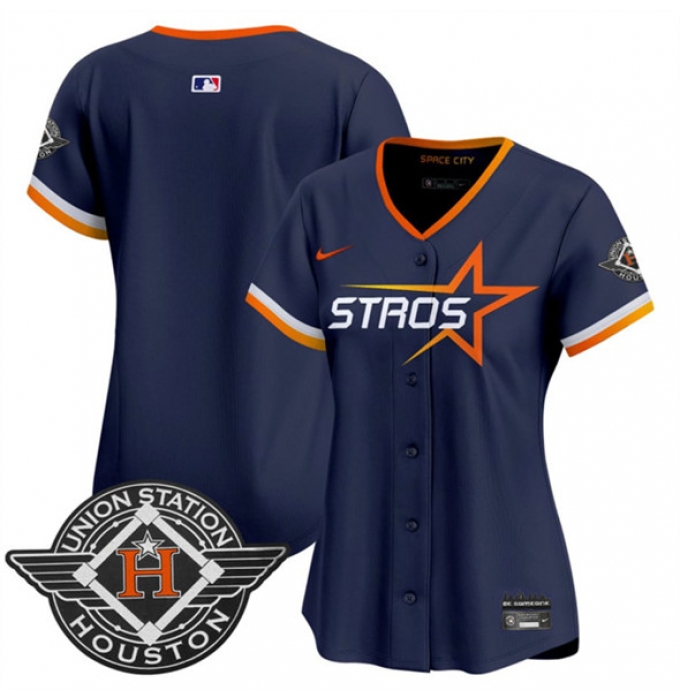 Women's Houston Astros Blank Navy 2025 City Connect Limited Stitched Baseball Jersey(Run Small)