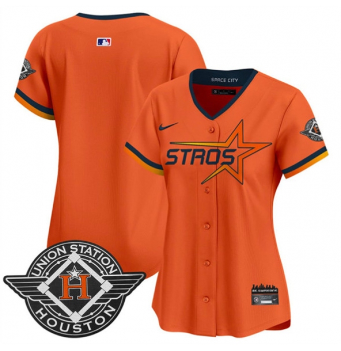 Women's Houston Astros Blank Orange 2025 City Connect Limited Stitched Baseball Jersey(Run Small)