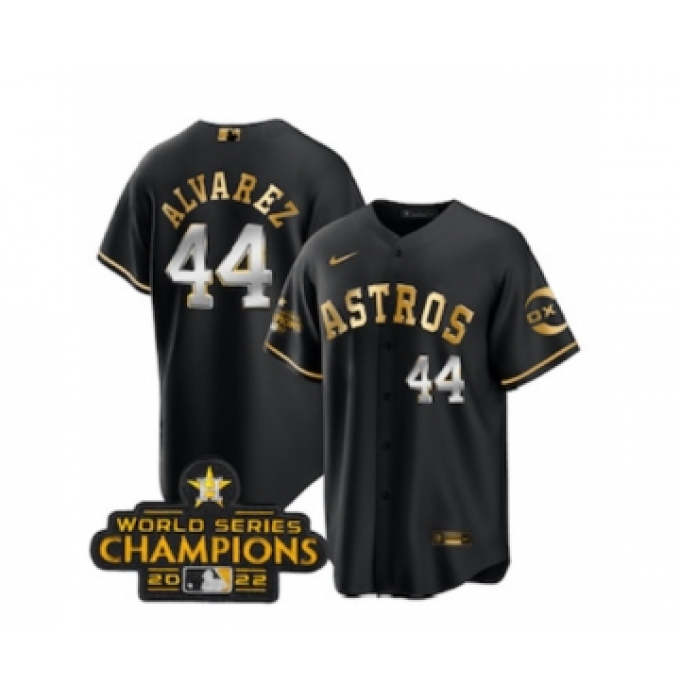 Men's Houston Astros #44 Yordan Alvarez Black Gold 2022 World Serise Champions Stitched Baseball Jersey
