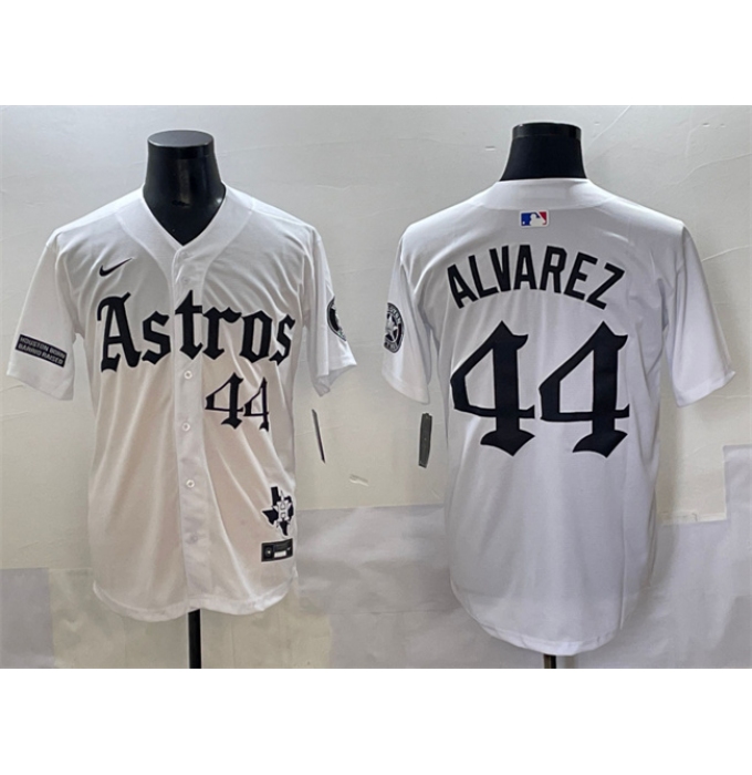 Men's Houston Astros #44 Yordan Alvarez White Gothic 'Houston Born Barrio Raised' Limited Stitched Baseball Jersey