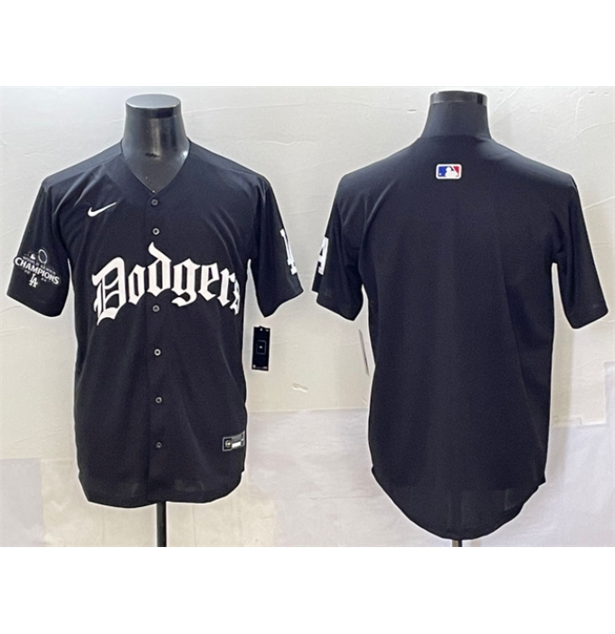 Men's Los Angeles Dodgers Blank Black 2025 LA Gothic Style With 2024 World Series Champions Vapor Premier Limited Stitched Baseball Jersey