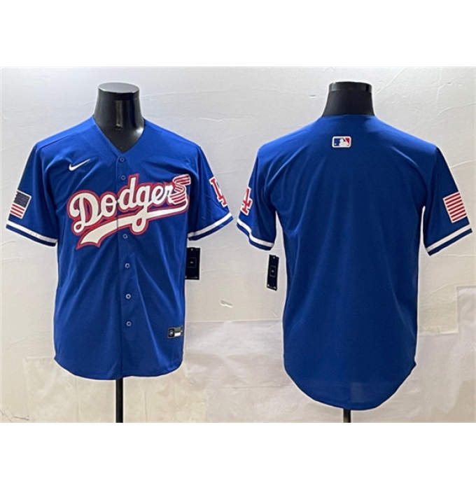 Men's Los Angeles Dodgers Blank Royal With American Flag Limited Stitched Baseball Jersey