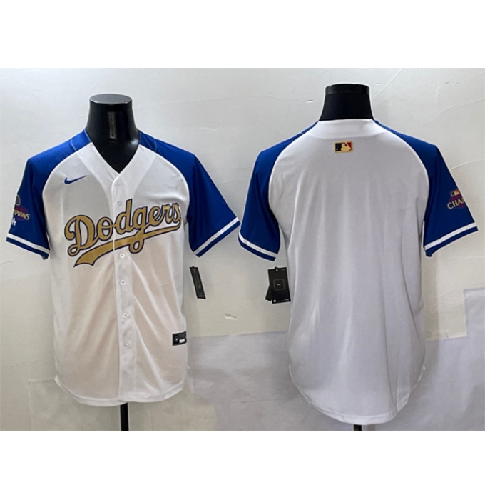 Men's Los Angeles Dodgers Blank White Royal Gold 2024 World Series Champions Vapor Limited Stitched Baseball Jersey