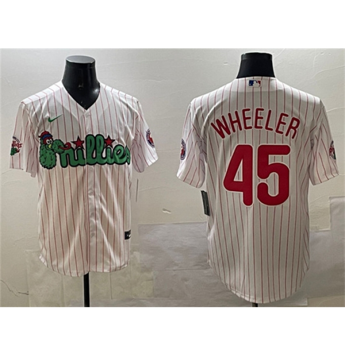 Men's Philadelphia Phillies #45 Zack Wheeler White Phanatic Cool Base Stitched Jersey