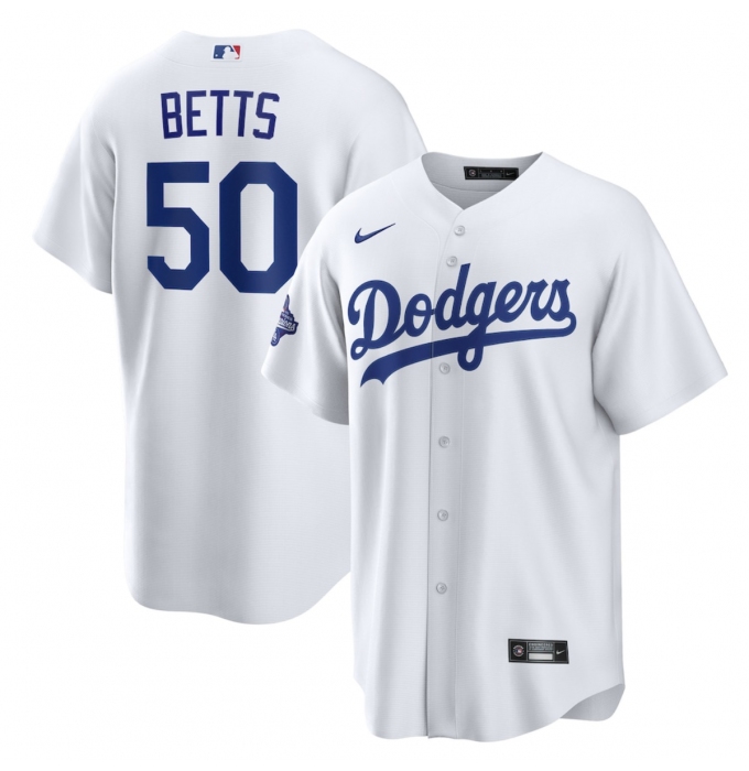 Men's Los Angeles Dodgers #50 Mookie Betts White 2025 World Series Champions Home Cool Base Stitched Baseball Jersey