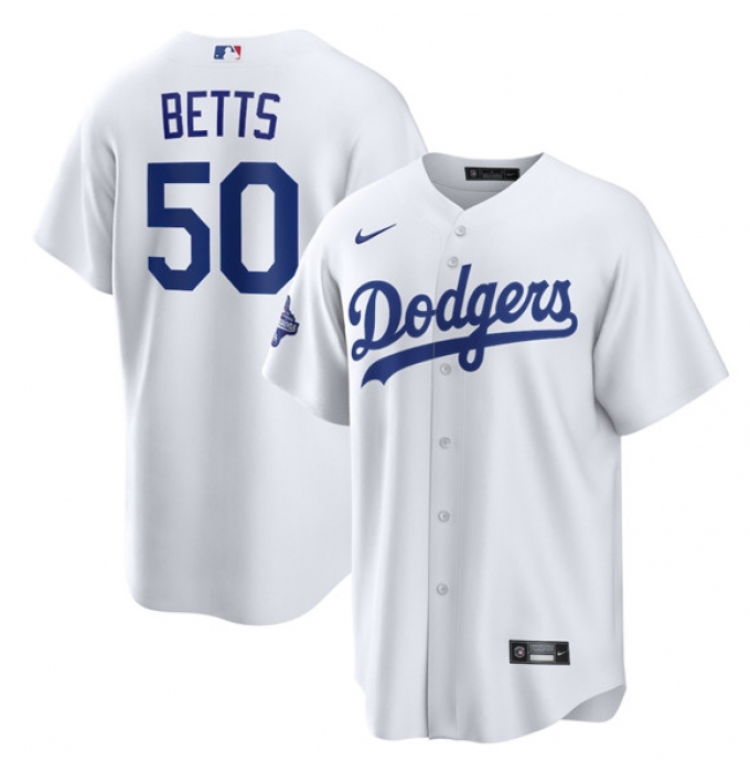 Men's Los Angeles Dodgers #50 Mookie Betts White 2025 World Series Champions Stitched Baseball Jersey