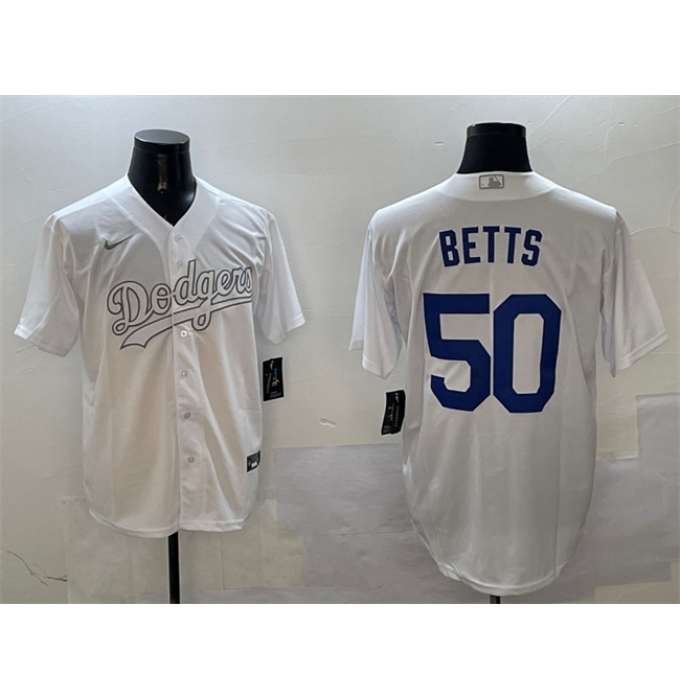 Men's Los Angeles Dodgers #50 Mookie Betts White Fashion Cool Base Stitched Baseball Jersey