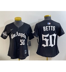 Youth Los Angeles Dodgers #50 Mookie Betts Black 2025 World Series Champions LA Gothic Edition Limited Stitched Baseball Jersey