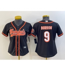 Women's Cincinnati Bengals #9 Joe Burrow Black With Patch Cool Base Stitched Baseball Jersey