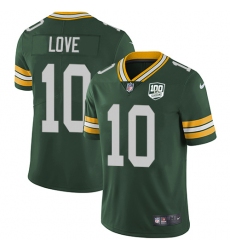 Men's Green Bay Packers #10 Jordan Love Green Team Color 100th Season Stitched NFL Vapor Untouchable Limited Jersey