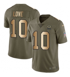 Men's Green Bay Packers #10 Jordan Love Olive Gold Stitched NFL Limited 2017 Salute To Service Jersey