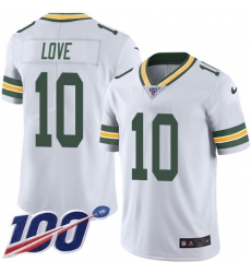 Men's Green Bay Packers #10 Jordan Love White Stitched NFL 100th Season Vapor Untouchable Limited Jersey