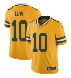Men's Green Bay Packers #10 Jordan Love Yellow Stitched NFL Limited Rush Jersey