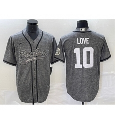 Men's Nike Green Bay Packers #10 Jordan Love Gray Cool Base Stitched Baseball Jersey