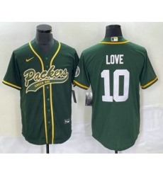 Men's Nike Green Bay Packers #10 Jordan Love Green Cool Base Stitched Baseball Jersey